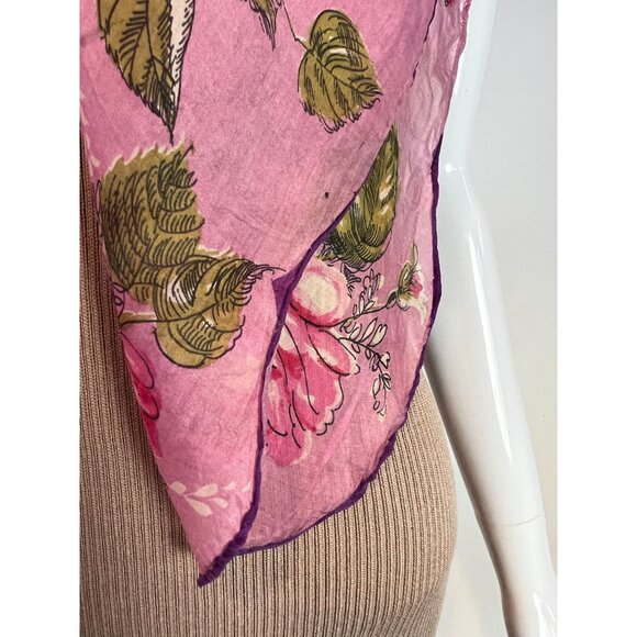 Vintage 60s Floral Handkerchief Scarf Pink & White Delicate Print - Picture 2 of 16
